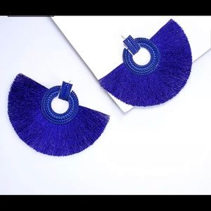 Blue boho fringe drop earrings